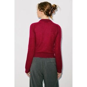 Naadam The Collection Womens Small Berry Red Knit Long Sleeve Polo Sweater Hole